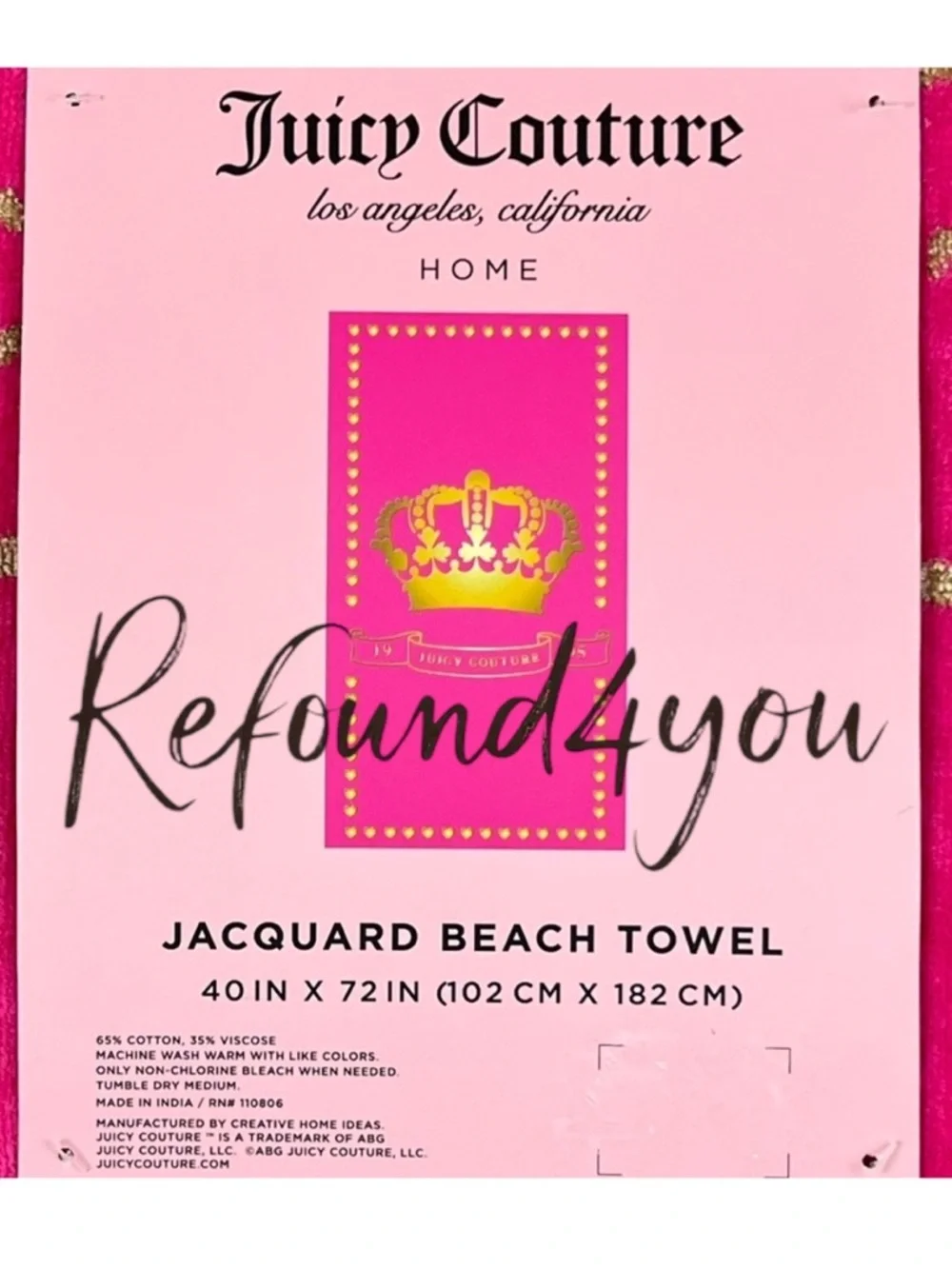 Juicy Couture - ‘The Crown’ Oversized Beach Towel. NWT Firm!